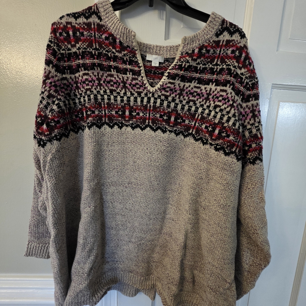 J. Jill Beige and Multicolor Patterned Sweater